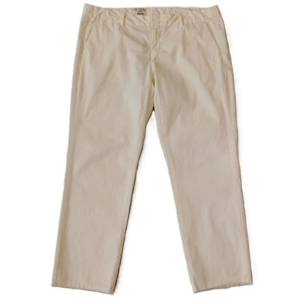 Nili Lotan East Hampton Frayed Cropped Pants | Eggshell | GUC | 12